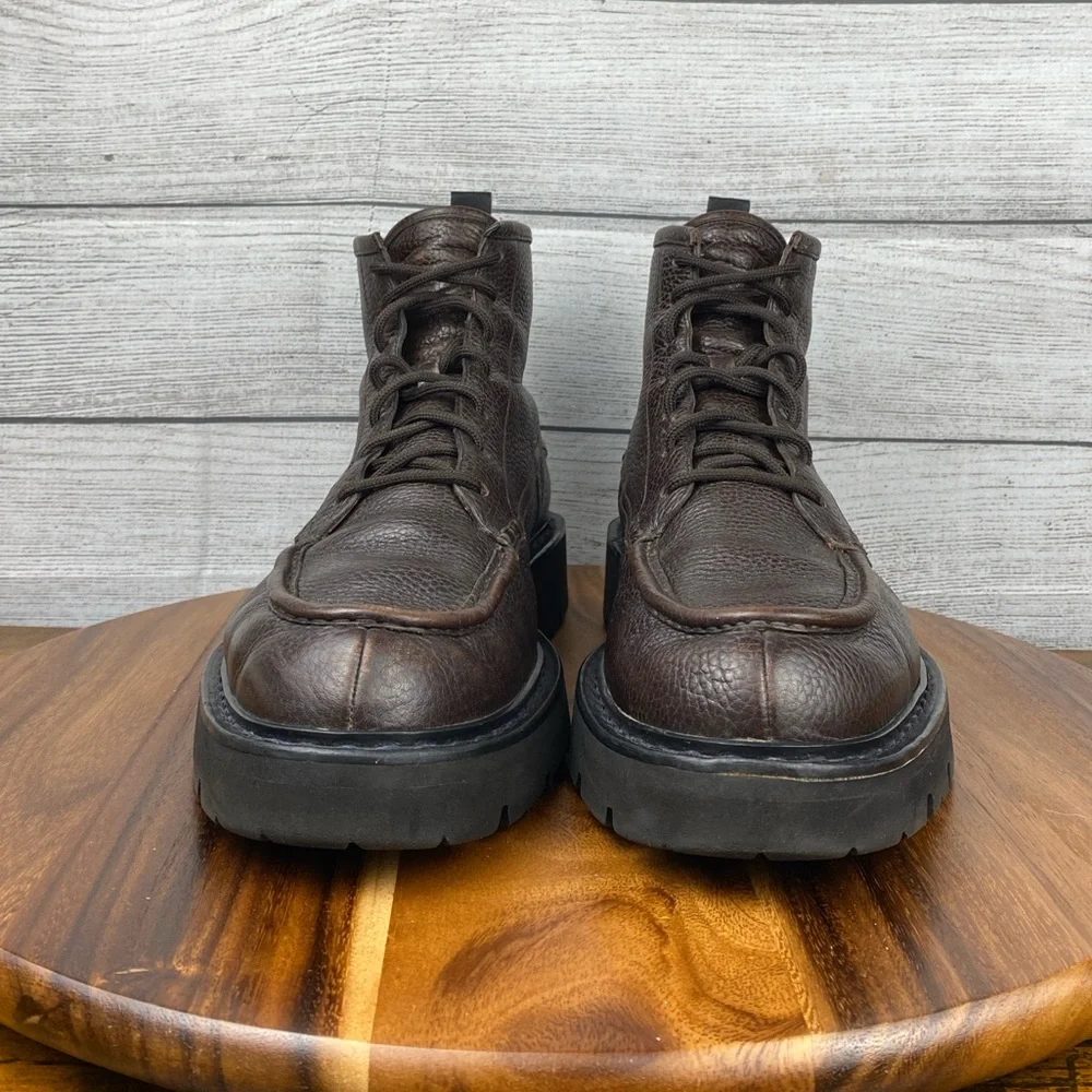 Bally Lysius Brown Pebbled Leather Moc Toe Boots Men’s Shoe Size Size 12 D